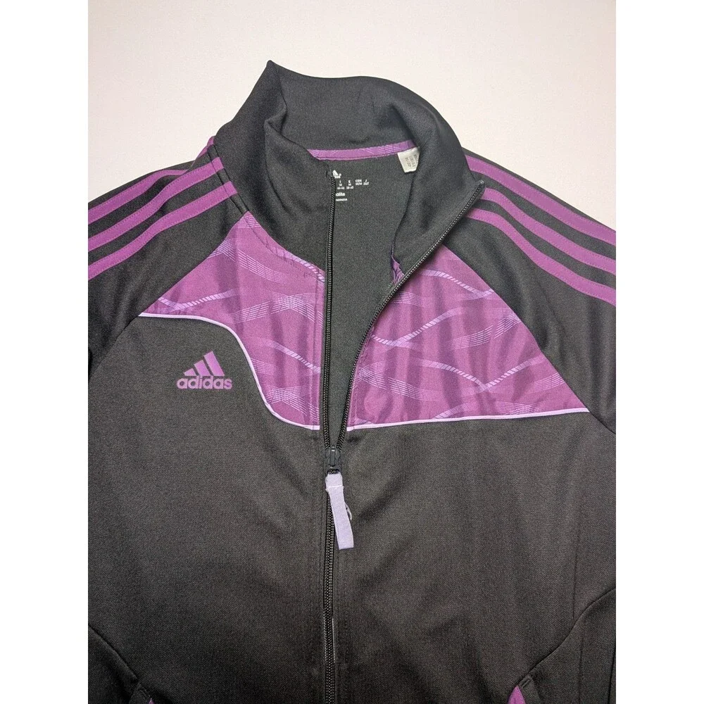 Adidas Climalite Full Zip Active Jacket Womens M Black Tribe Purple Three Strips
